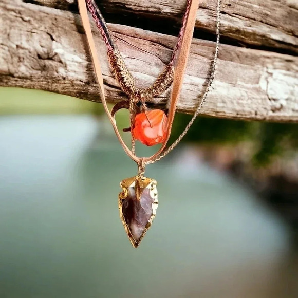 🆕️ Indian Handcrafted Carnelian & Brown Agate Boho Chic Layered Necklace Set 🌟 - Picture 5 of 13